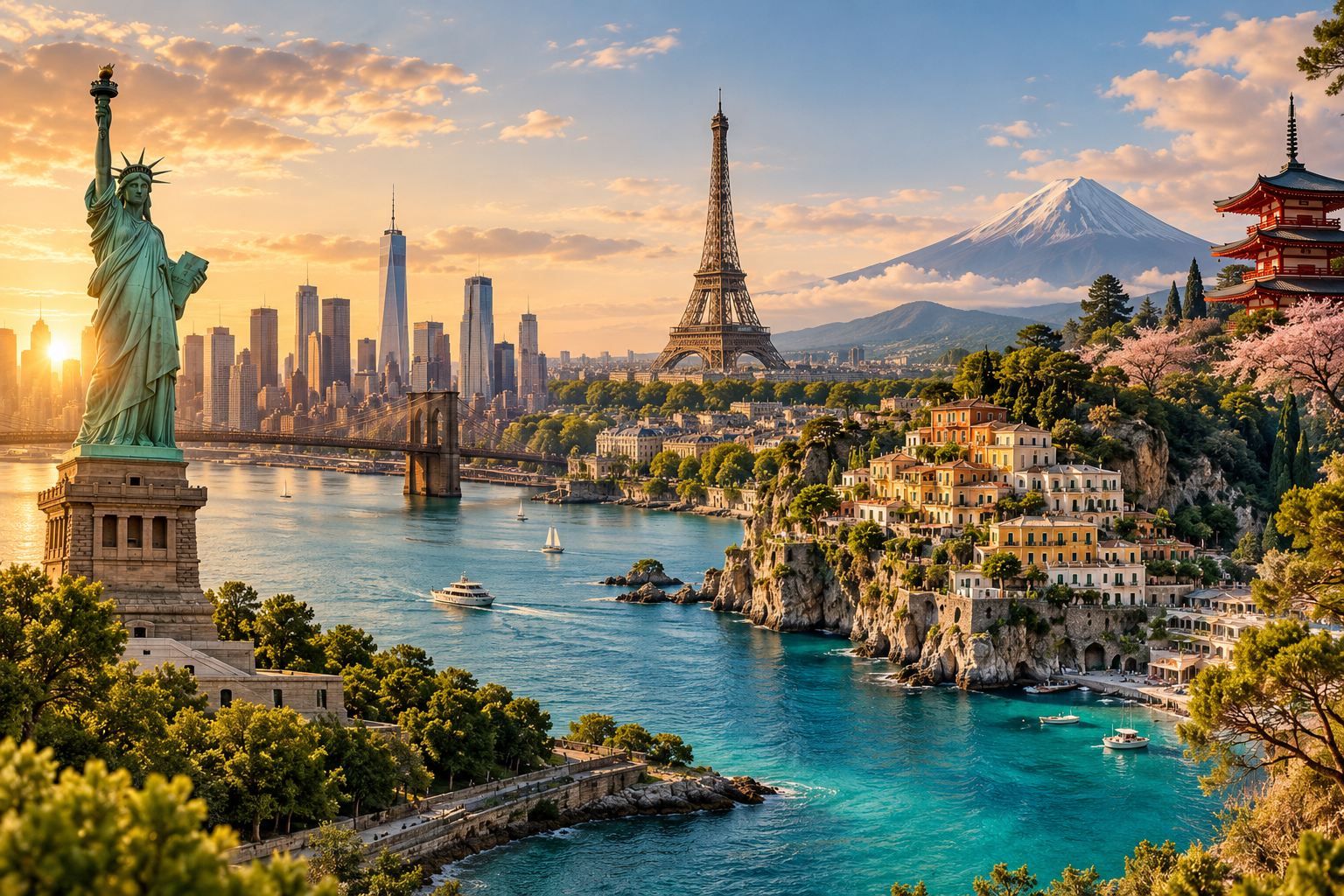 Illustrated travel destinations around the world